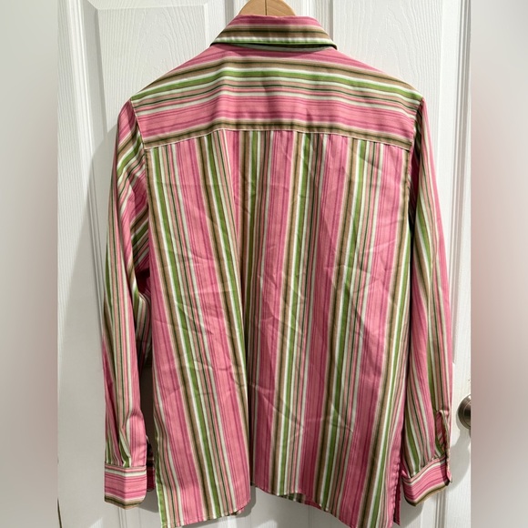 Foxcroft Pink and Green Striped Non Iron Wrinkle Free Button Down Shirt - Picture 3 of 3
